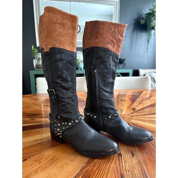Sam Edelman Women's Park Leather Studded Knee High Riding Boots Black 8M - Picture 2 of 6